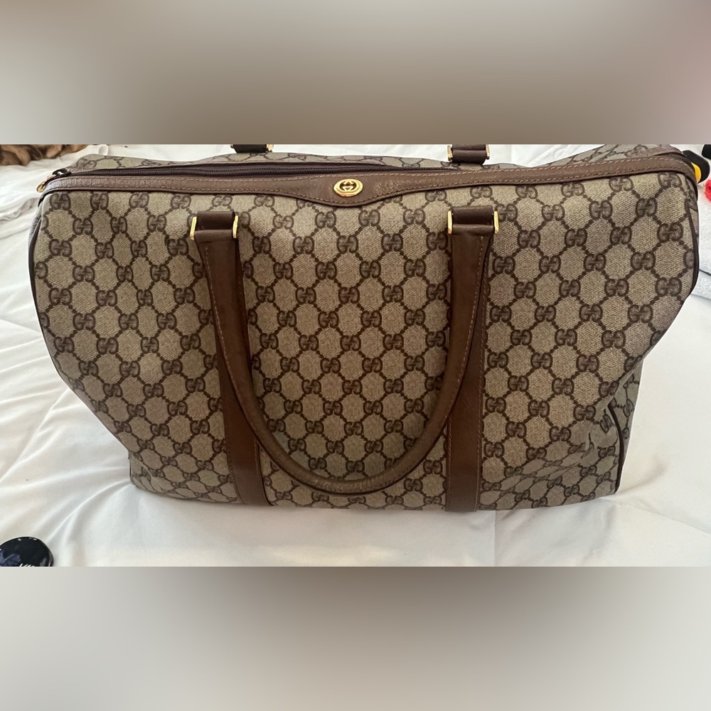 Gucci Beige and Brown GG Monogram duffel.